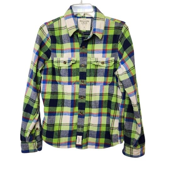 Abercrombie and Fitch green plaid flannel button down shirt Small - Picture 7 of 8